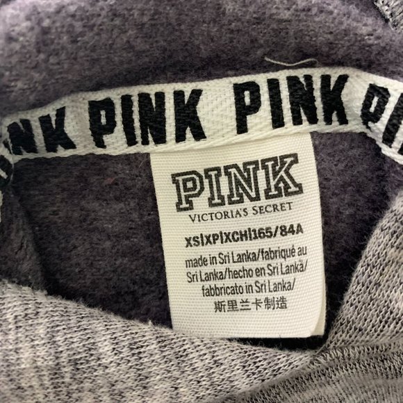 Victorias Secret Pink Cropped Sweatshirt XS Grey Hooded Long Sleeve Fleece - Picture 7 of 7